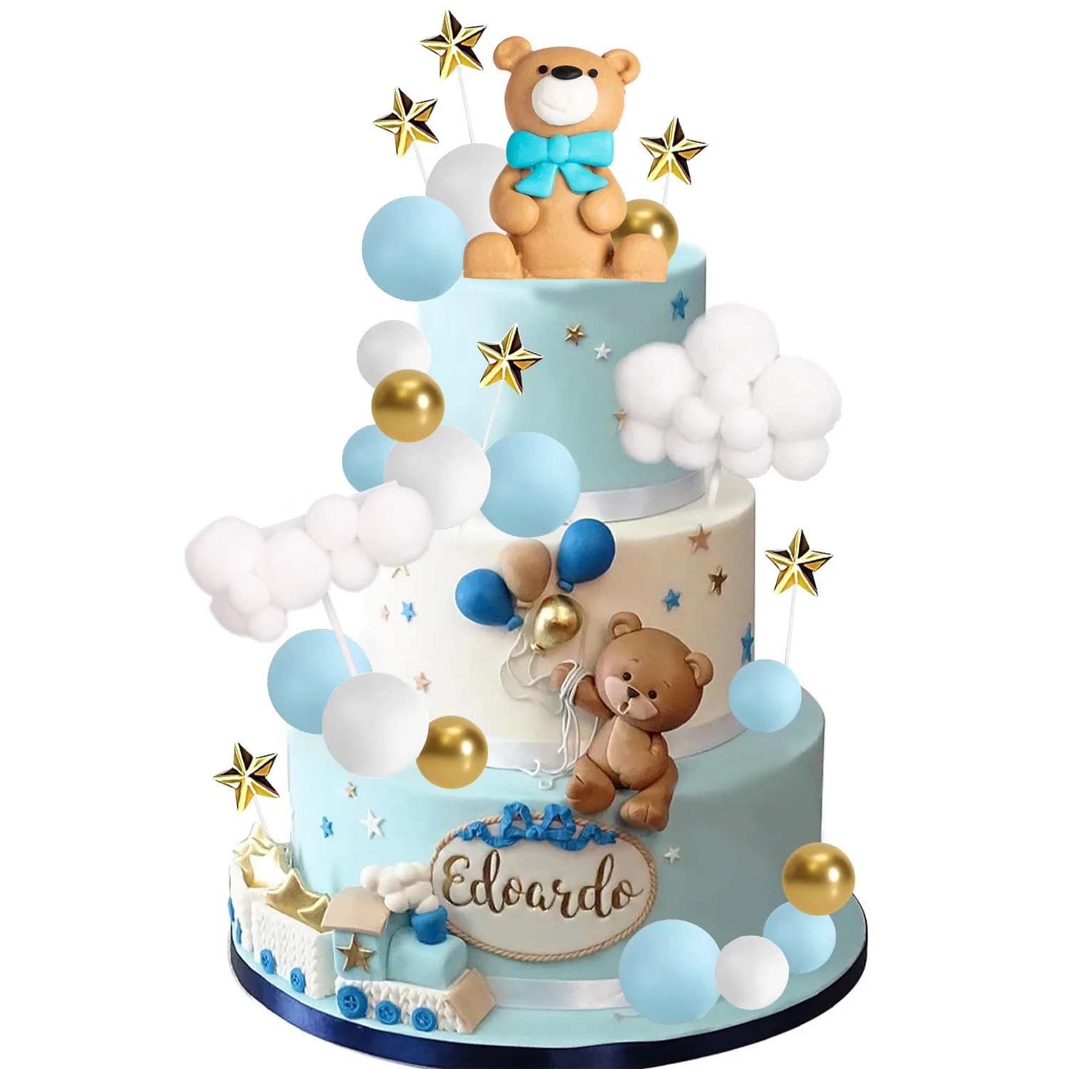 38Pcs Cute MiniTeddy Bear Cake Decorations Bear Figurine Bolls Stars Clouds Cake Toppers per Baby Shower forniture per feste di compleanno