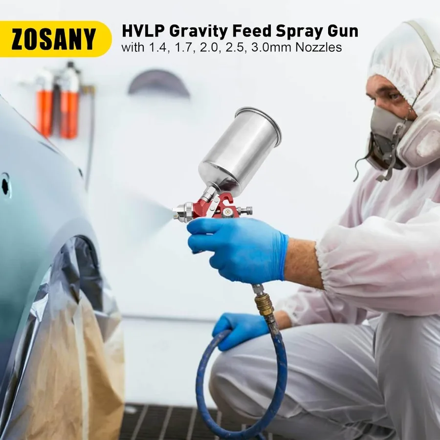 مجموعة مسدس رش تغذية الجاذبية HVLP للسيارات مع فوهات 1.4 1.7 2.0 2.5 3.0 مللي متر لتطبيقات الطلاء الدقيق 1000cc الألومنيوم