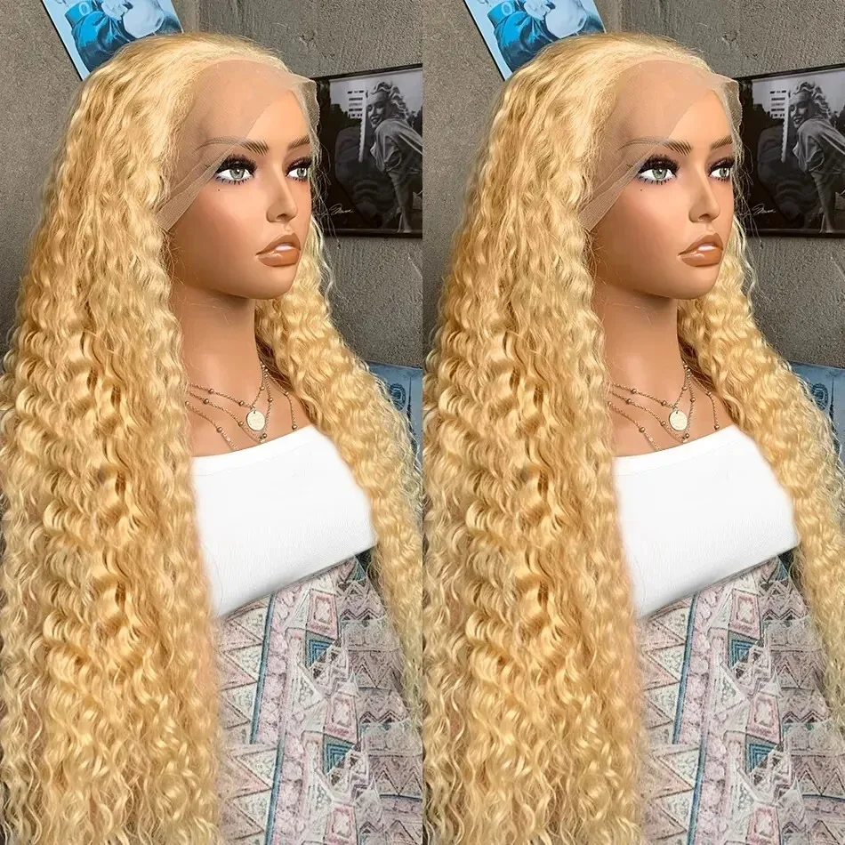 Deep Wave 13x4 Lace Front Wigs 200 Density 28 30 32 Inch 613 Honey Blonde HD Transparent 13x6 Lace Frontal Wig Curly Human Hair