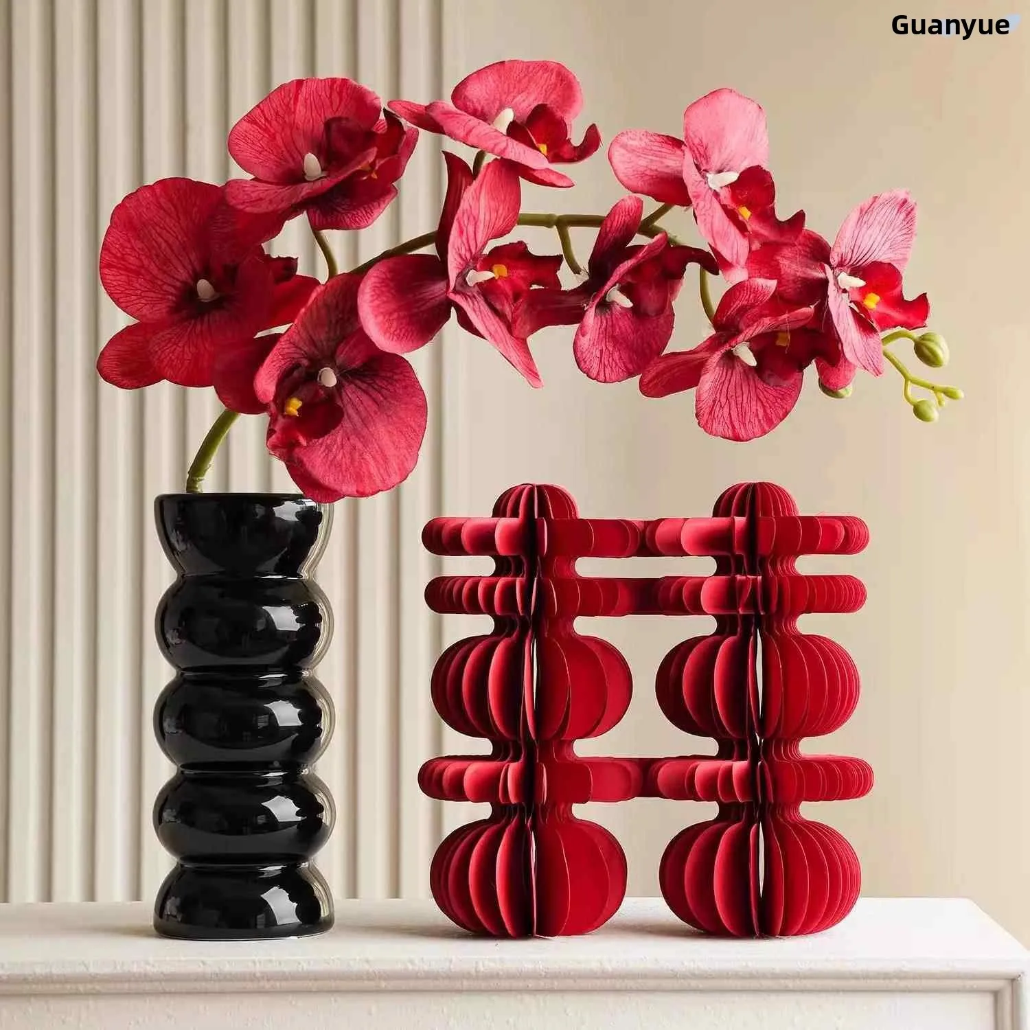

Wedding Vase Honeycomb Ball Decoration Engaged Living Room Desktop 3D Double Happiness Couple Room Decoration Set
