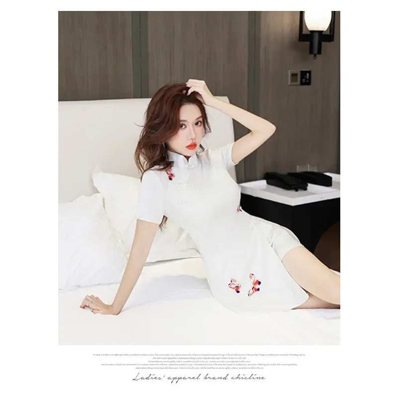 Sexy Qipao Vintage Party Dress Butterfly Improved Cheongsam Nightclub Banquet Dress Beauty Hotel Spa Uniform Dress Short