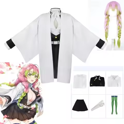 2025Volwassen Kids Demon Slayer Kimetsu No Yaiba Anime Kimono Kanroji Mitsuri Cosplay Full Set Pruik Halloween Voor Vrouwe