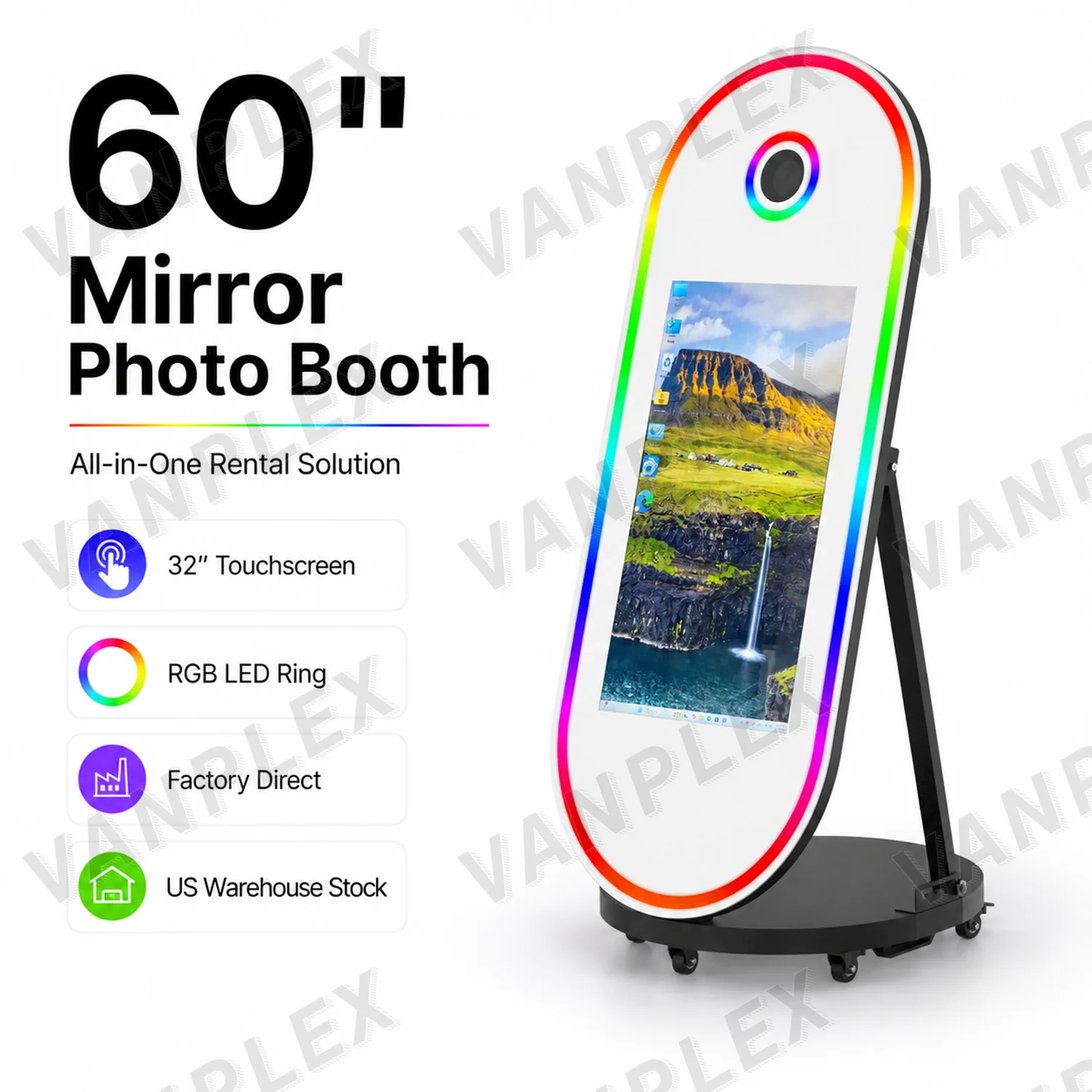 Cabina de Fotos Profesional con Espejo Mágico Ovalado de 60'' e Impresión Instantánea, con Cámara de Pantalla Táctil de 32'' e Impresora Dslr para Alquiler en Bodas