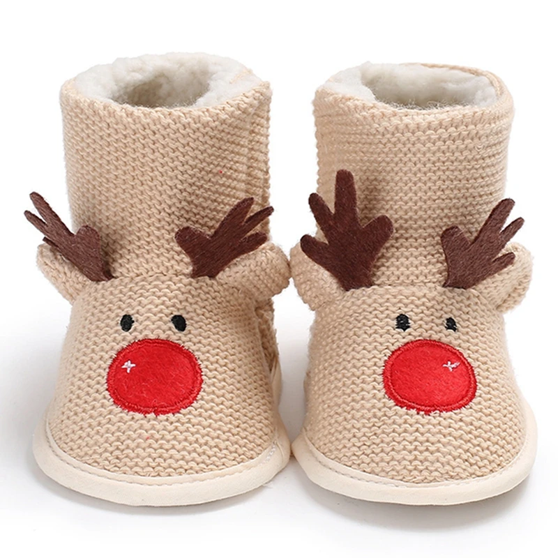 0-18M Baby Winter Warm Snow Boots Christmas Cartoon Pattern Cute Boots Warm Baby Toddler Shoes Snow Boots