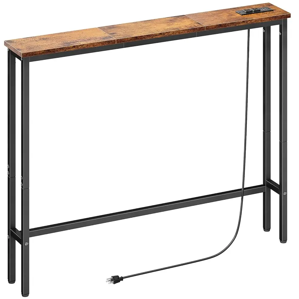 

5.9"" Narrow Console Sofa Table With Power Outlets, Total 39.4” Long Behind Couch Table With Charge Station And 5.9’ Extension