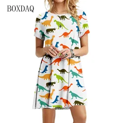 3D Dinosaur Print Dresses For Summer 2022 Women Short Sleeve Kawaii Dress Fashion Clothes Casual O-Neck Mini Short Dress Vestido