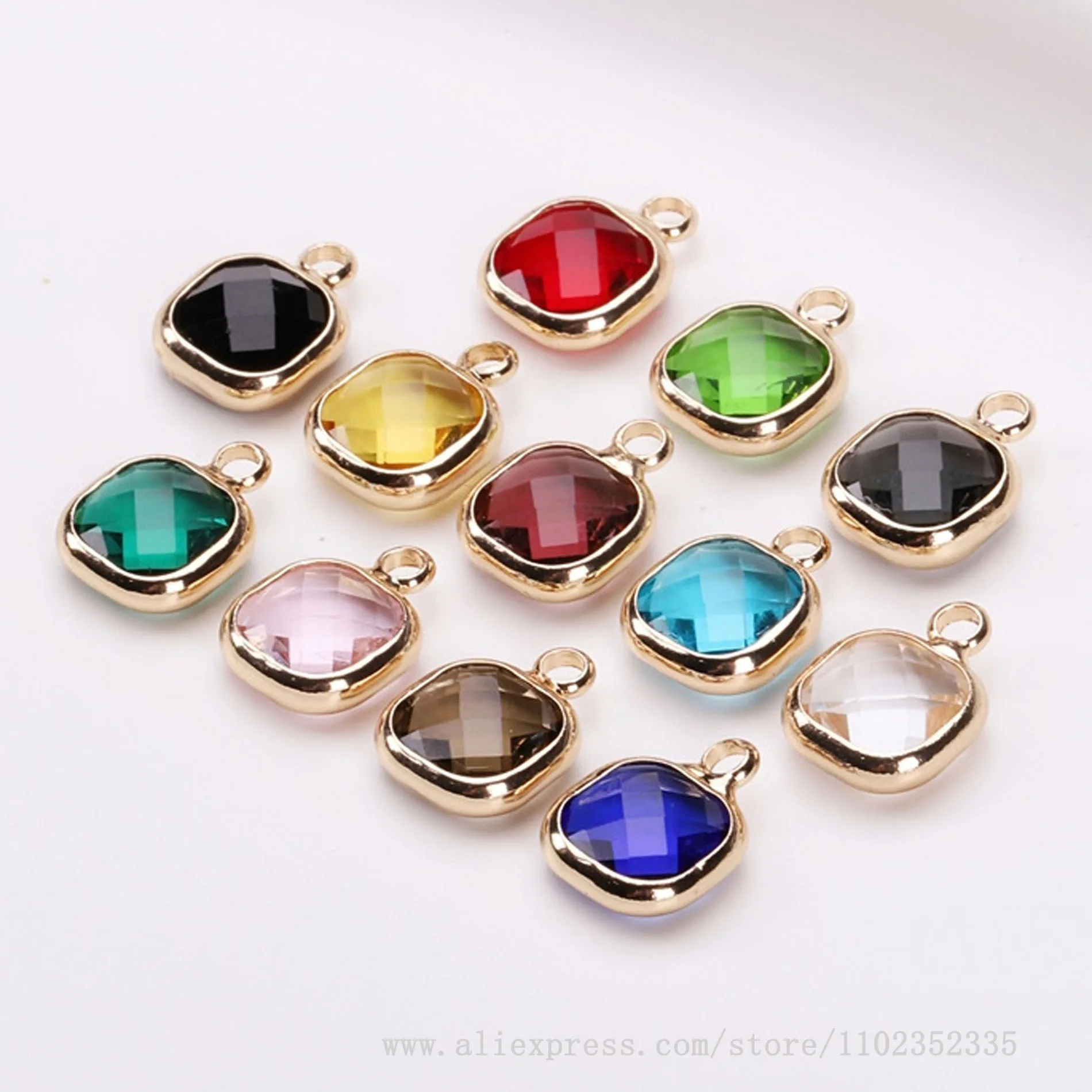 50pcs/ Bag Copper gold-plated edging glass crystal square single hole pendant DIY bracelet necklace earring making accessories