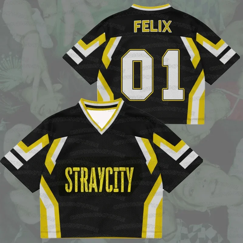 Camiseta de Verão Masculina e Feminina de Manga Curta Stray City 2026 Concert World Tour em Malha Mista para Fãs de Kpop FELIX