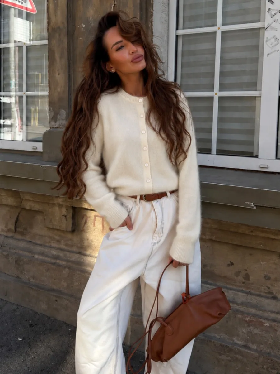5% Silk 5% Cashmere 90% Wool Women Wool Sweater Autumn Winter Cashmere Sweater O-Neck Soft Knitted Warm Wool Cardigans Sweater