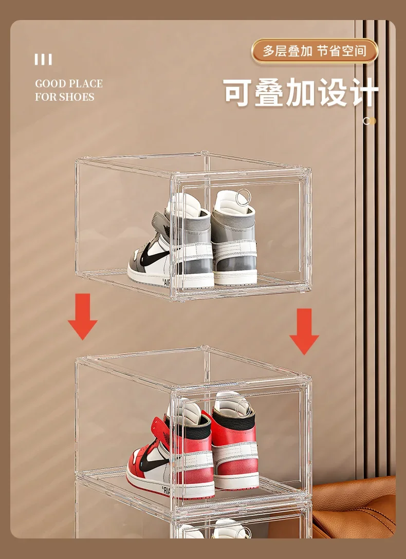 Große AJ Sneaker-Organizer-Box, verdickter, transparenter Schuhbehälter mit Magnetverschluss, stapelbar, mehrschichtige Aufbewahrung – Detail 8