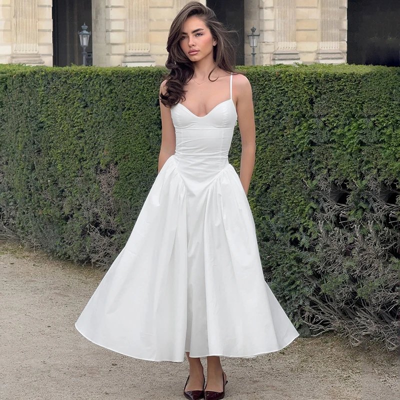 

Ticketsx Elegant Spaghetti Strap A Line Dress Women's Lace Up Bandage Back V Neck Ruched Dress Lady Evening Party Sexy Dresses