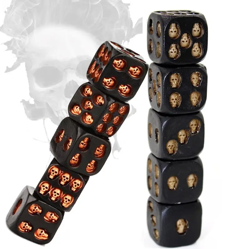 5pcs/Set 18mmHalloween Resin Skull Dice Statue Classic Board Game Skeleton Dice Office Desk Decor Toy Halloween Party Decoration