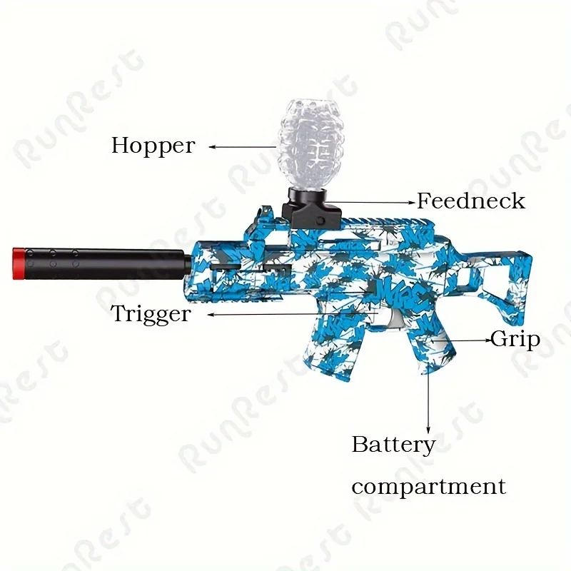 Gel Ball Blaster -Pistola eléctrica Blaster de 7,4 V Rifle de juguete de bola contra salpicaduras de alta velocidad, batería recargable de larga duración - Exterior