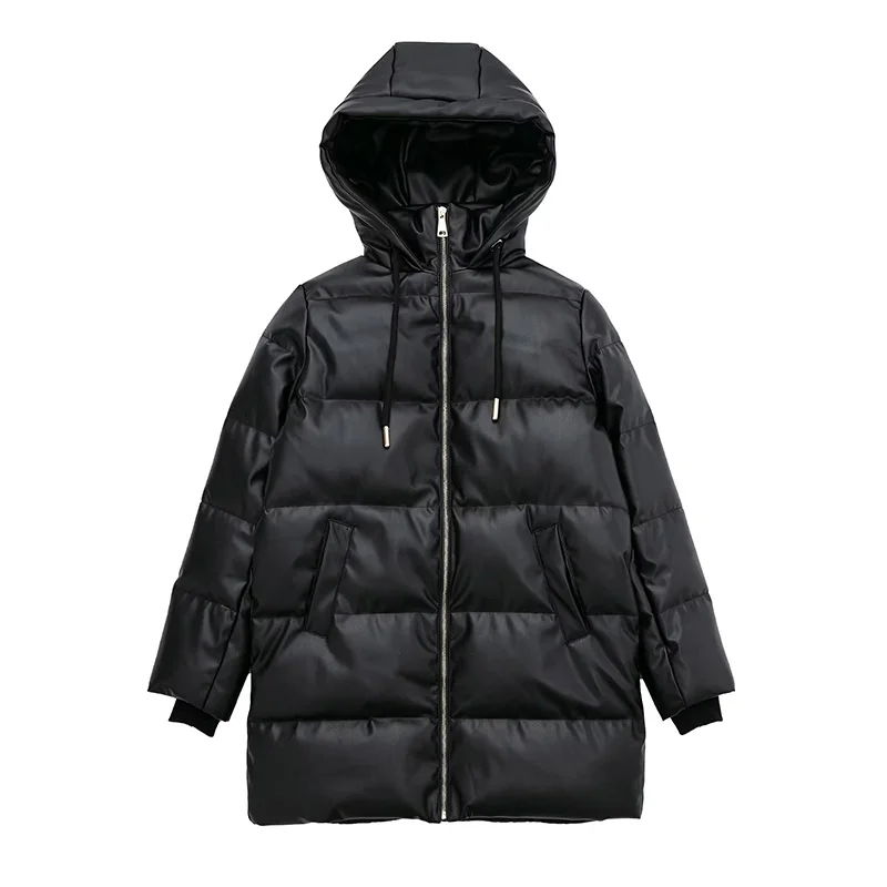 Женская винтажная куртка из искусственной кожи, свободная длинная хлопковая куртка с капюшоном, модная теплая Толстая парка из искусственной кожи, женская верхняя одежда, пальто, зима