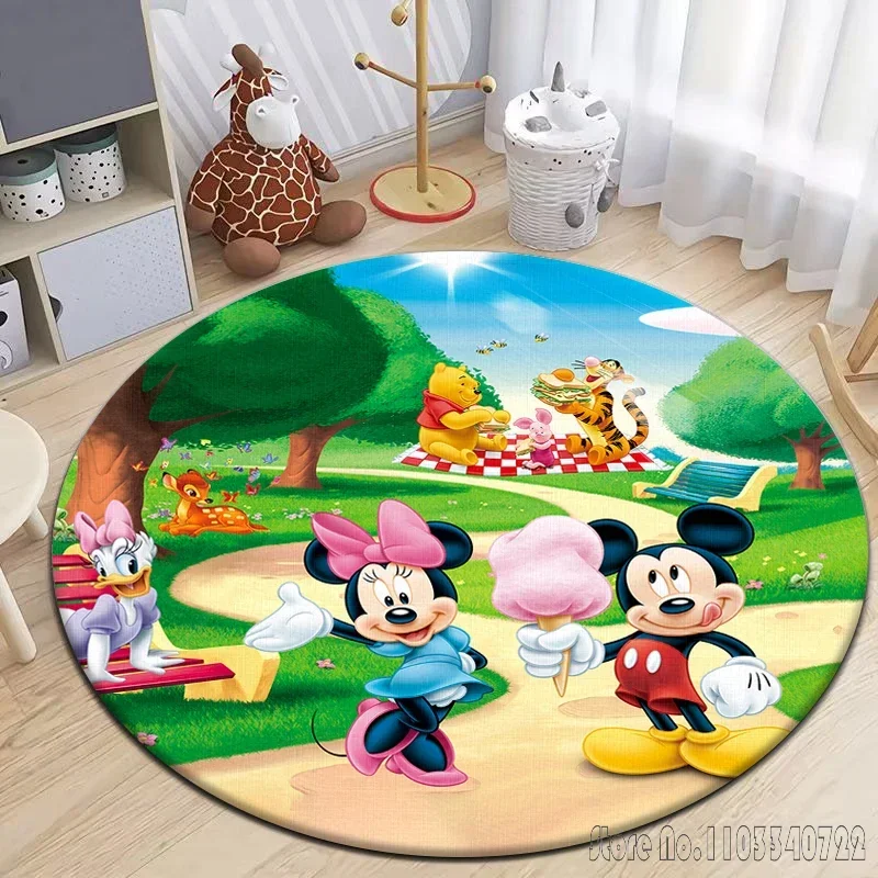 

Mickey Mouse Cartoon HD Printed Round Carpet 120cm Crawling Game Non-slip Floor Mat for Kids Rug Living Room Decor