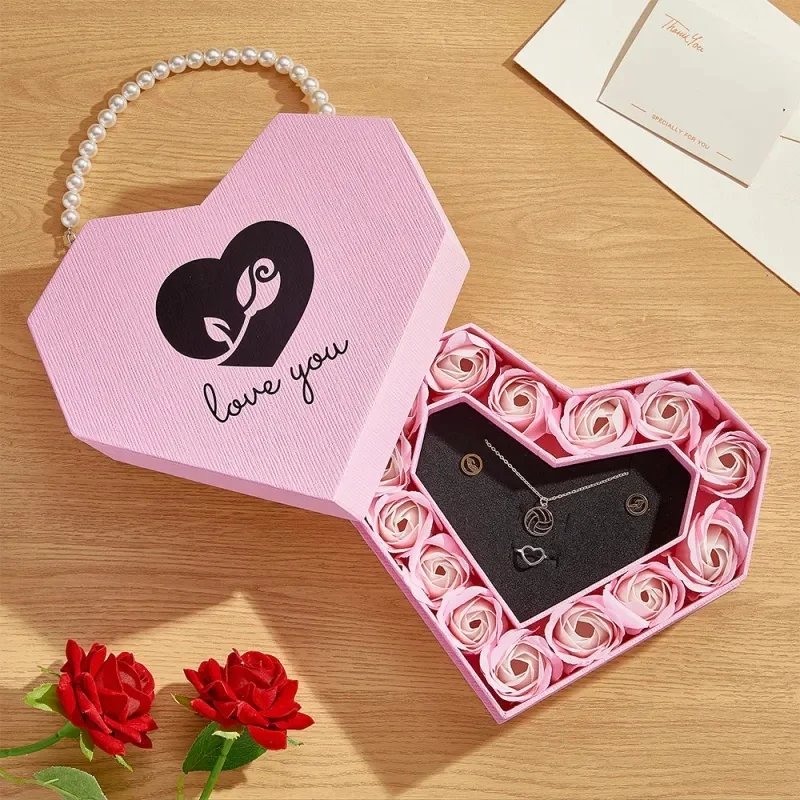 Caja de regalo de joyería de mano en forma de corazón romántico, regalo del Día de San Valentín, caja de flores en forma de corazón, cajas de embalaje de ramo de flores