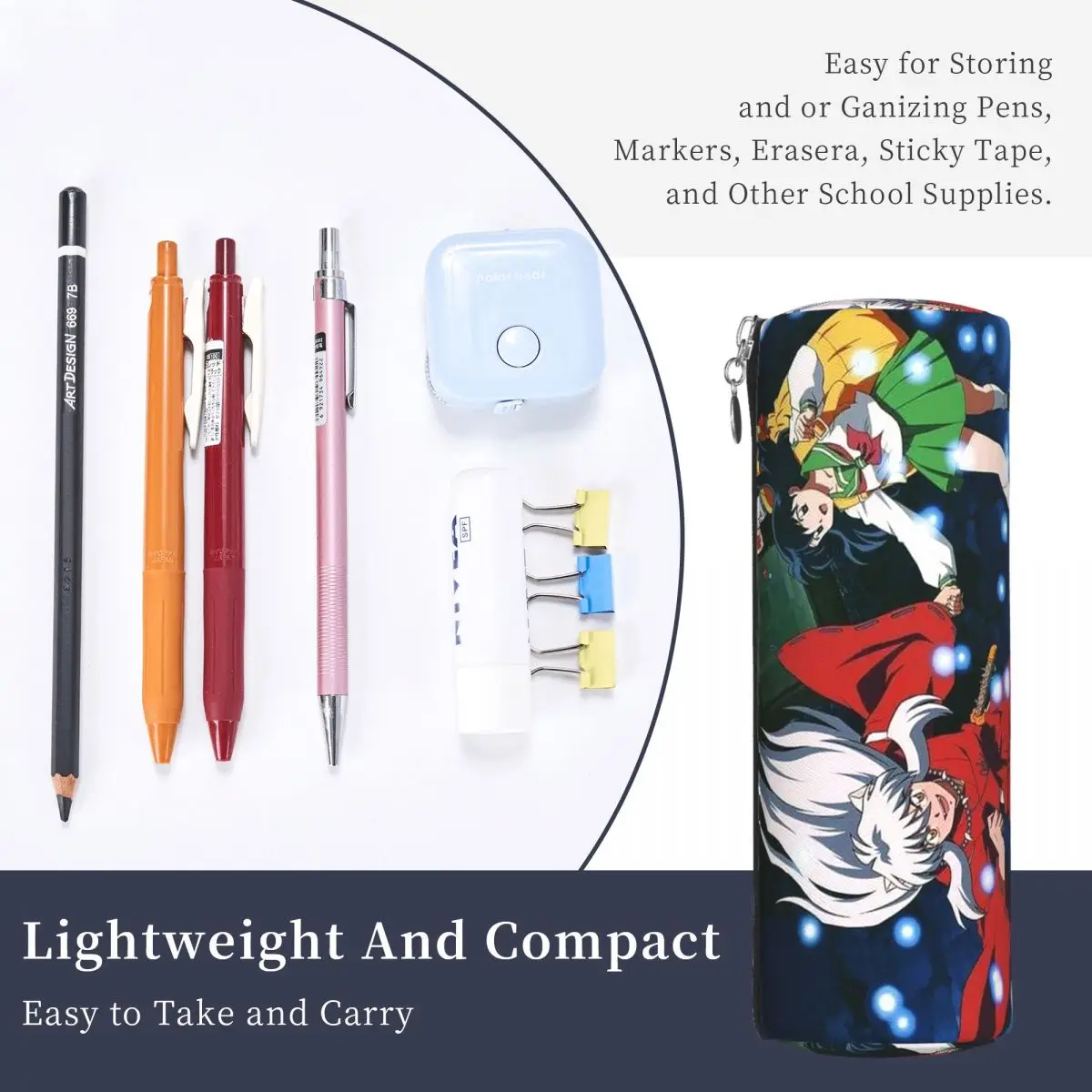 Inuyasha Anime Kagome Higurashi Pencil Case for Boy Girl School Cylinder Pen Box Pencil Bag Stationery Supplies Pen Holder Bag view 4