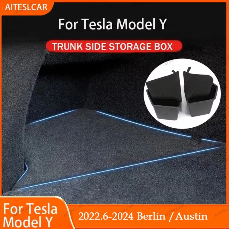 

Trunk Side Storage Bins For Tesla Model Y-Berlin/Austin 2022-2024 Cargo Compartment Organizer Bucket TPE Box & Carpet Lids