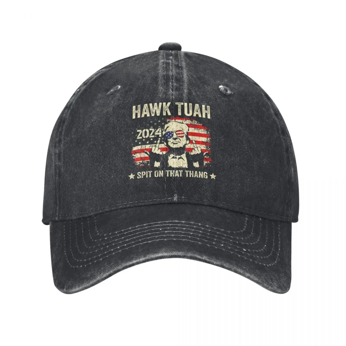 Trump 2024 Flag Funny Hawks Tushs Middle Finger 24 Vote Trump Denim Baseball Cap Outdoor Sun Hip Hop Hats