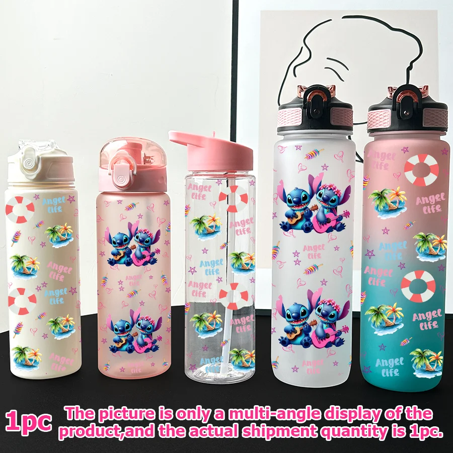 

1Pc Disney,Stitch,Angel Printed 23-32oz Multi-plastic Water Bottle Portable Sports Water Cup Birthday Gift