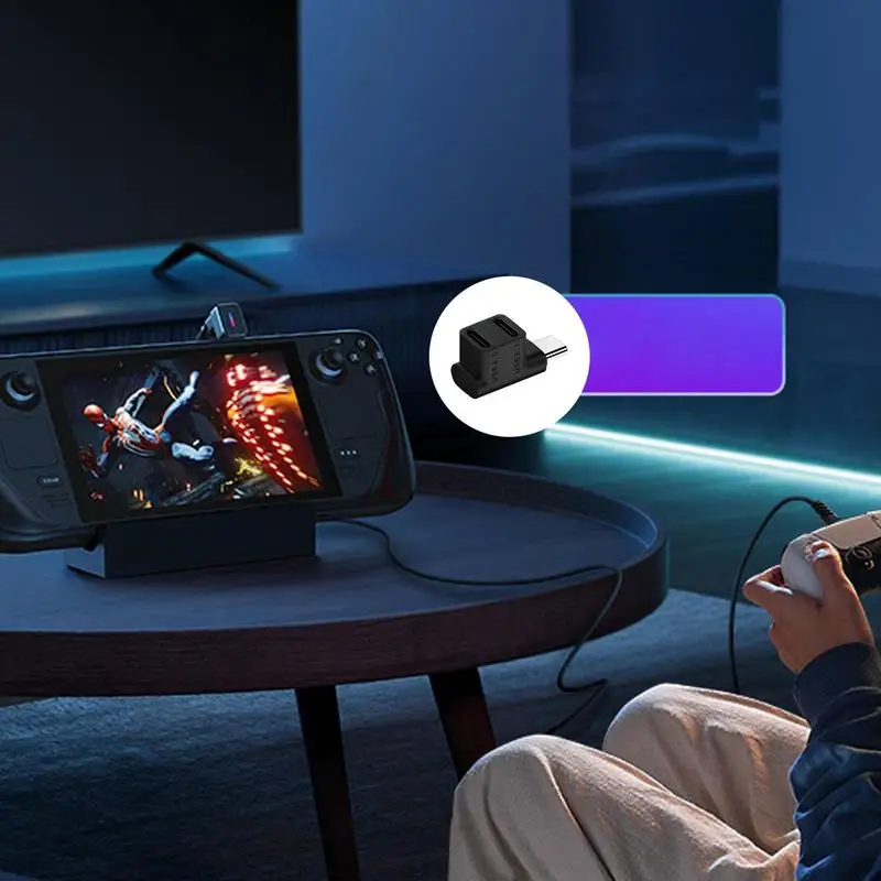 10Gbps 2 In Adapter 90 Extender Right Angle PD 100W Fast Charging Adapter ForSteam Deck Laptop Tablet