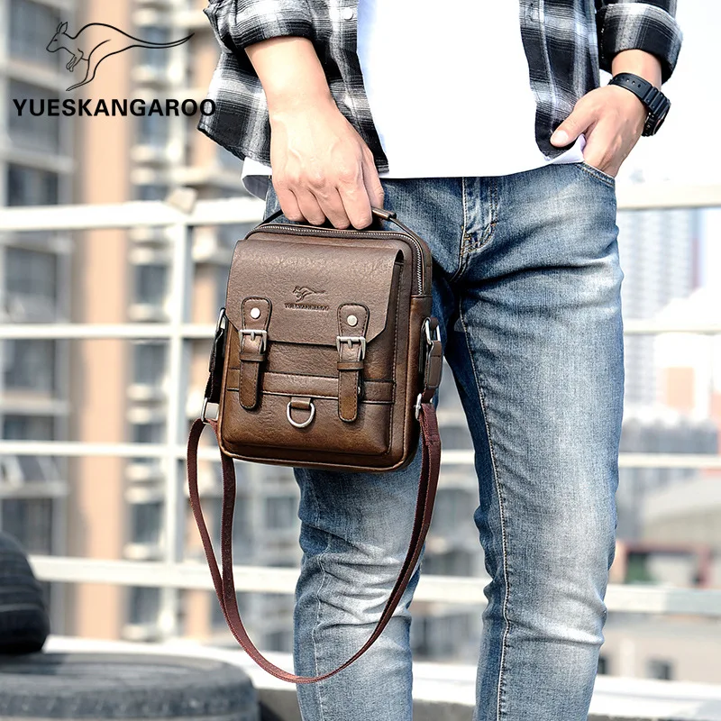 Men'S Shoulder Bag PU Leather Square Handbags Business Briefcase Tote Messenger Commute Cross Side Crossbody Portable Bag