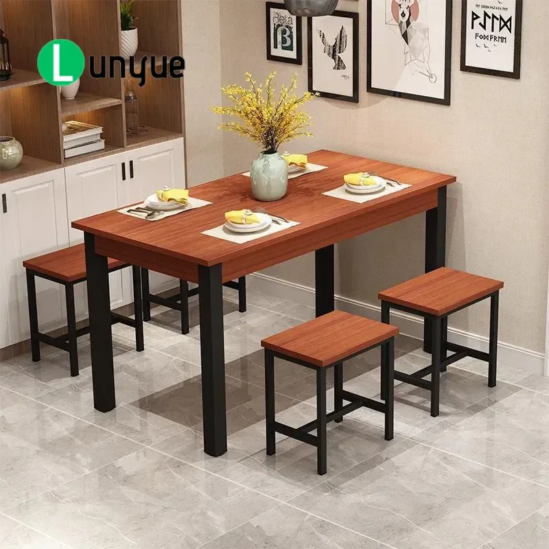 Commercial Rectangular Dining Table and Chair Set for Canteen Restaurant Fast Food Stall Snack Bar Durable Space Saving