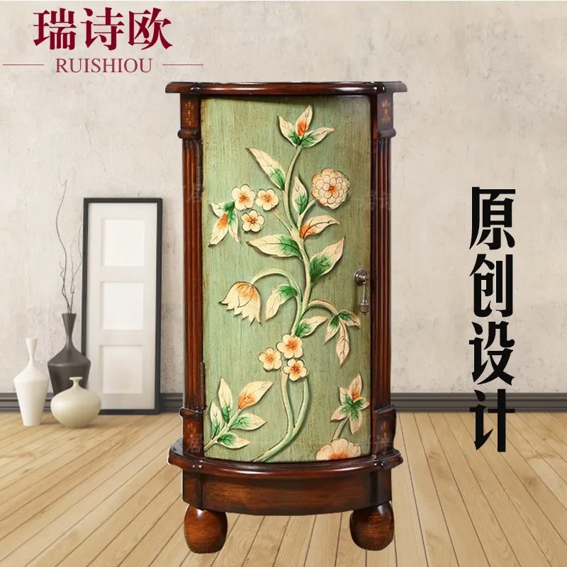 Yjq American country sofa corner cabinet living room painted storage cabinet colored crack flower table