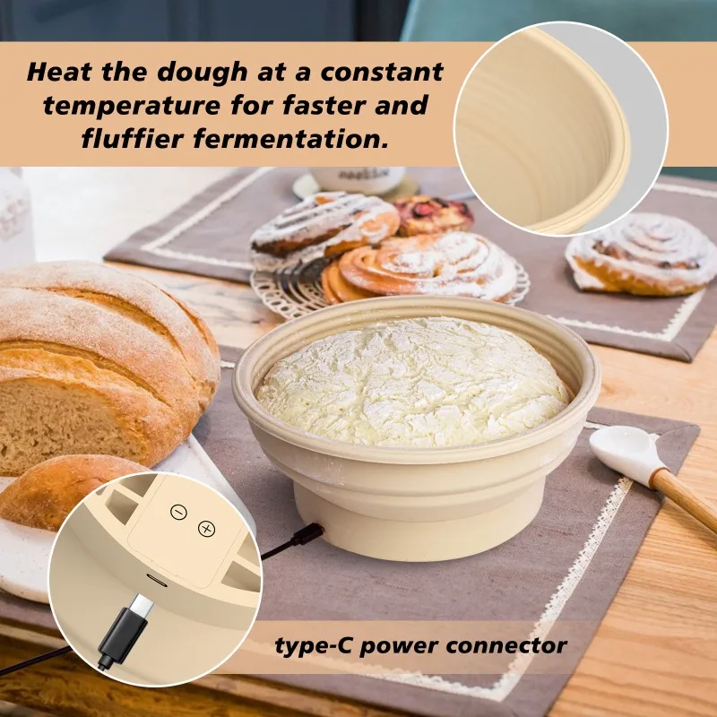 Heating Fermentation Basket Flour Bowl Silicone Constant Temperature Bowl Fermentation Bowl