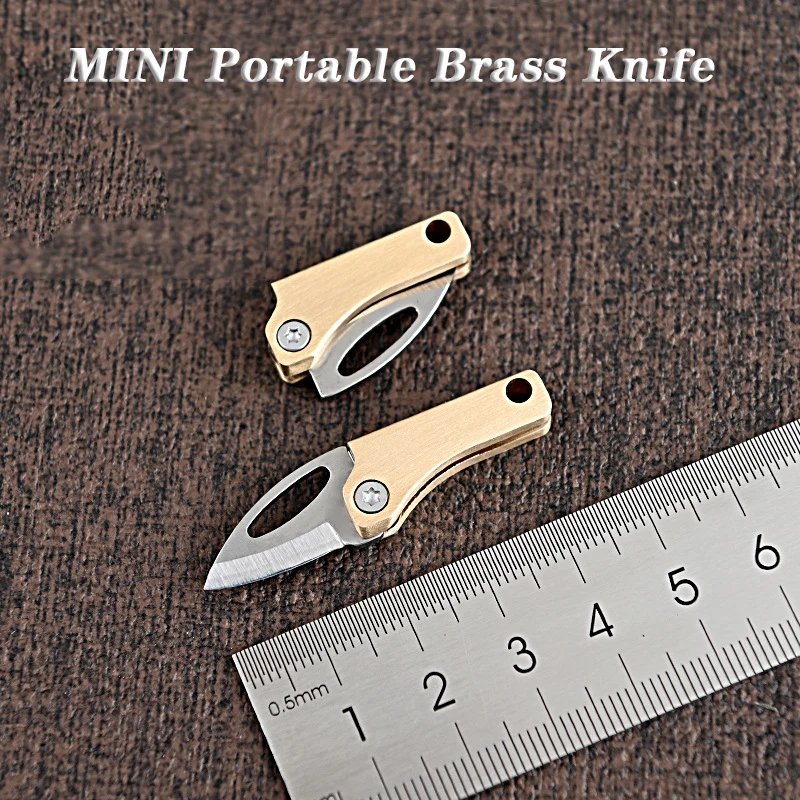 Mini Brass Folding Knife Edge Pocket Knife Camping Outdoor Self-defense Open Box Express Knife Gift Carry Key Chain Pendant