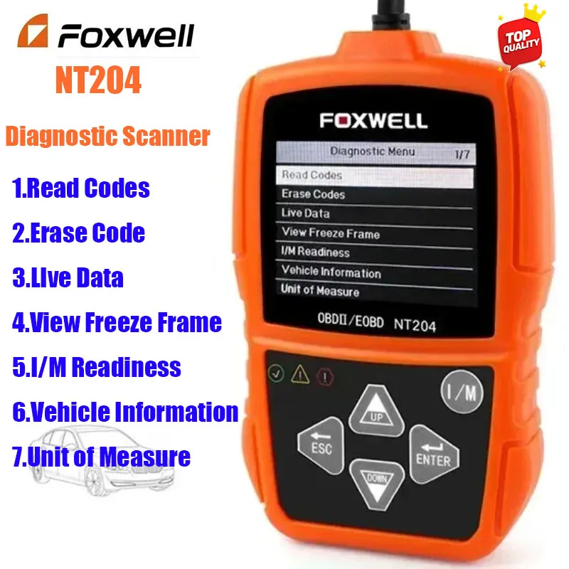 FOXWELL NT204 OBD2 CAN диагностический сканер считыватель кодов неисправностей диагностический инструмент поддержка нескольких языков