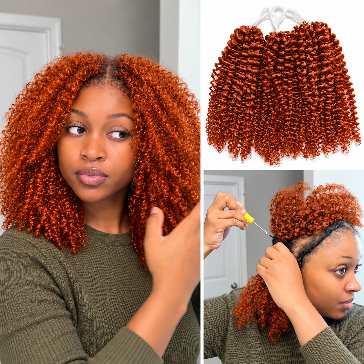 Miracle Knots Ginger Copper Afro Curly Crochet Human Hair Extensions Natural Curls Pre Separated Knotless Braids For Black Women
