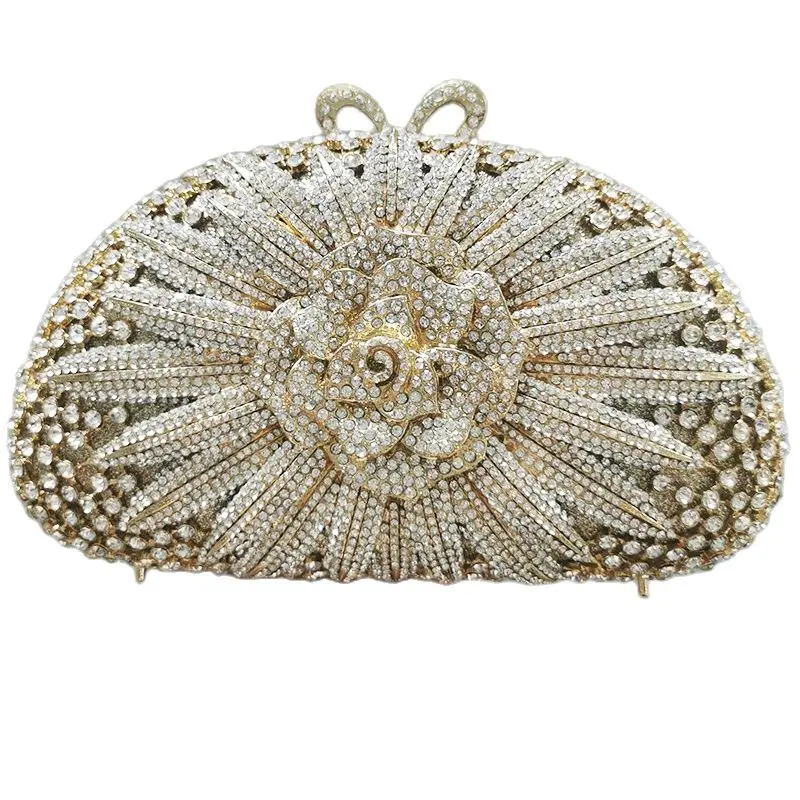 

White Clear Flower Evening Bags Diamond Gold Metal Floral Bag Silver Luxury Wedding Dinner Handbags Women Crystal Clutches