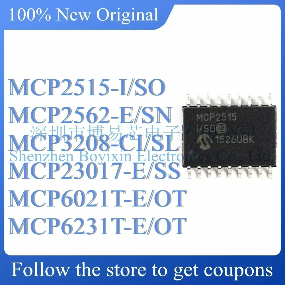 

MCP2515-I/SO MCP2562-E/SN MCP3208-CI/SL MCP23017-E/SS MCP6021T-E/OT MCP6231T-E/OT Standard version