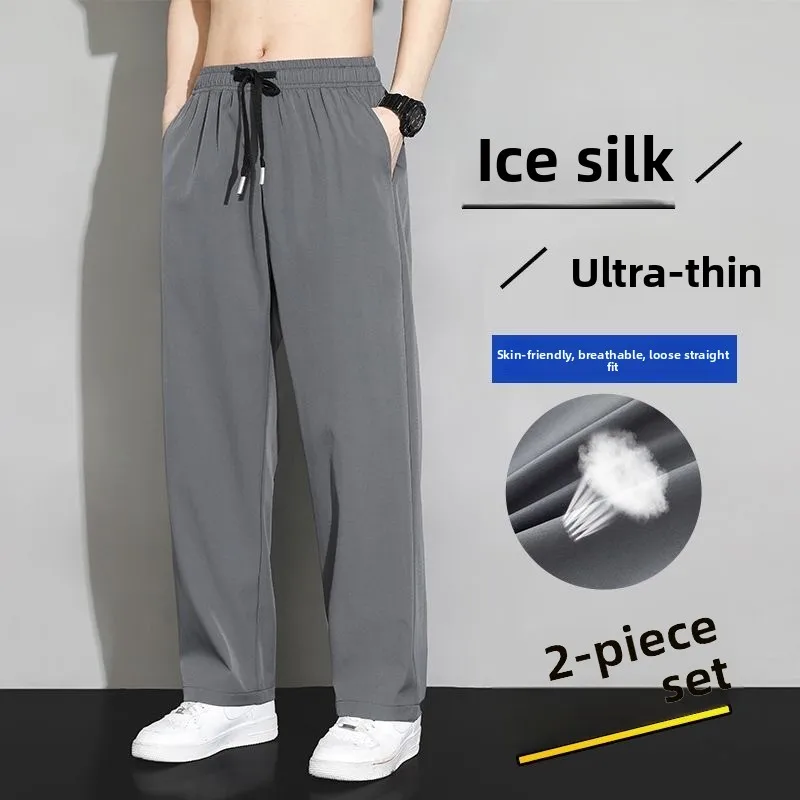 

Men's Casual Ice Silk Pants Qui Dry Cool Feeling Straight Leg Loose Fit Summer Sport Long Trousers Youth Active Sle Polye...