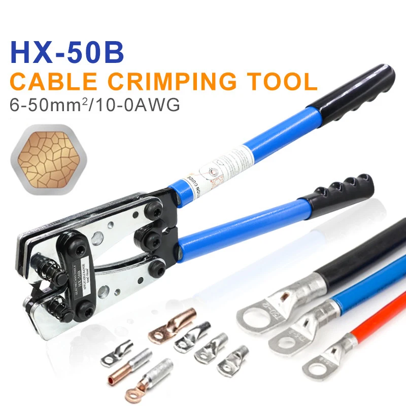 

HX-50B Cable Lug Crimping Pliers for Heavy Duty 6-50mm² Wire Lugs, Terminal, Copper Lugs AWG 10/0 Professinal Electrician Tools