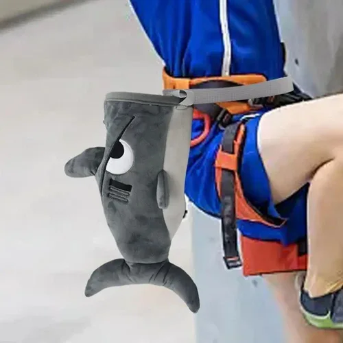 Imagen 1 del producto Bolsa de tiza de tiburón de franela de Color gris, diseño de Animal relleno, bolsa de rebote con forma de tiburón, Material de franela, bolsa de escalada en roca