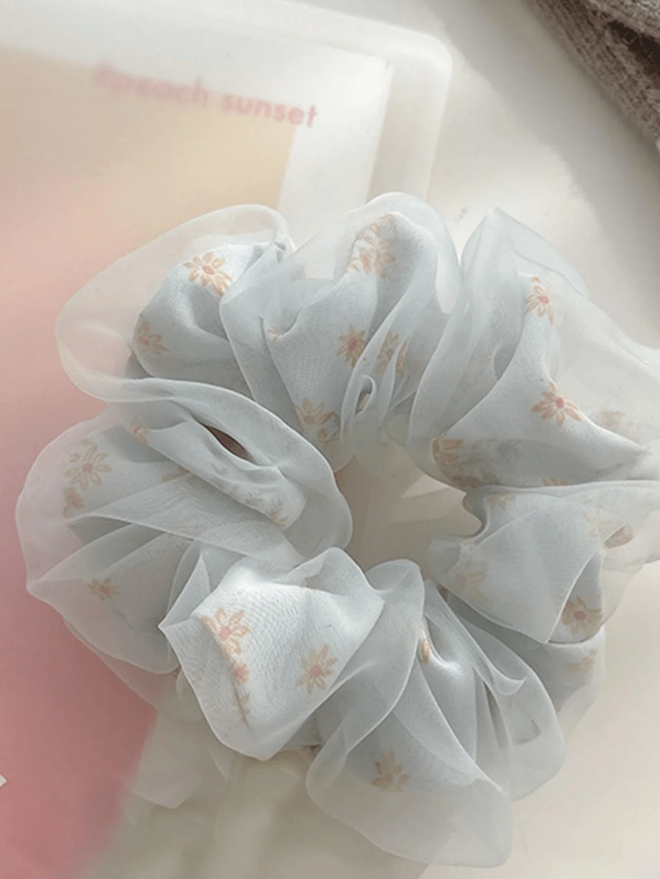 Summer Double Layer Silk Hair Scrunchies Girls Flower Print Sweet Ponytail Holder Elastic Hair Rope Korean Hair Accessories