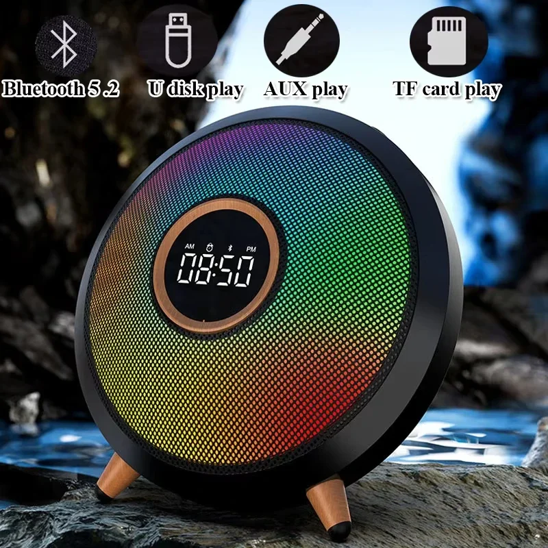 New Bluetooth Speaker Atmosphere Light Alarm Clock Wireless Home Portable Colorful Clock Men and Women Birthday Gift BT Audio