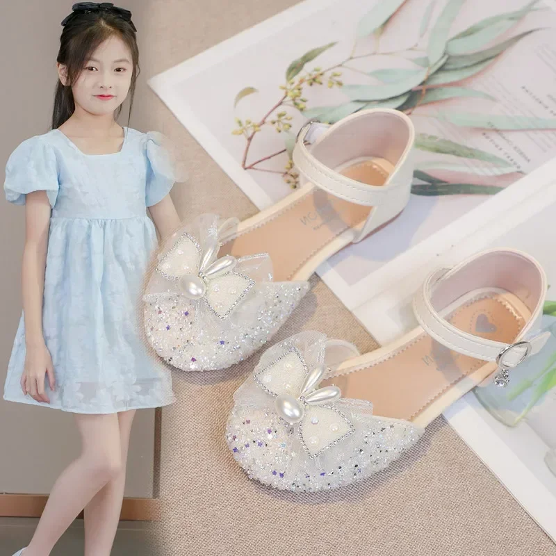 

Girls Princess Shoes Korean Style 2025 Summer Kids Half Sandals Cute Rabbit New Girls Beach Shoes Non-slip Ins Sweet Bowtie