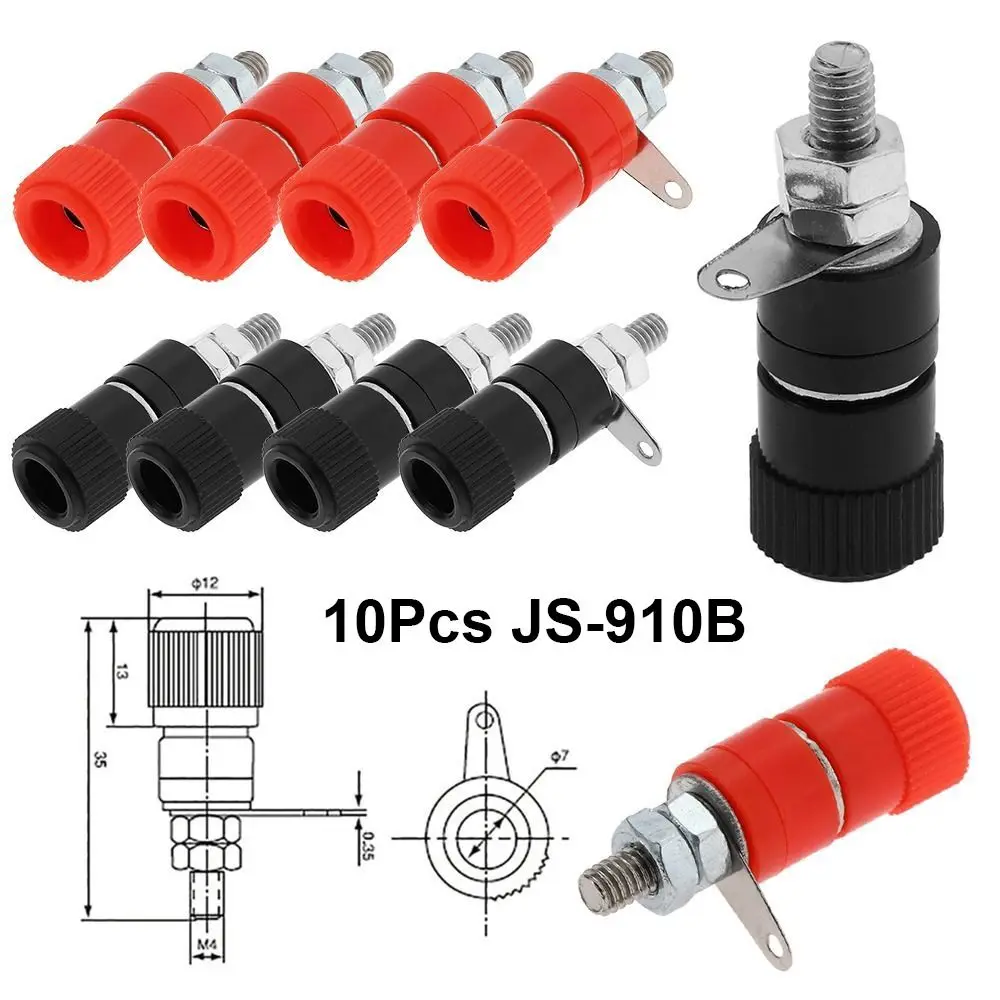 

10Pcs JS-910B JS-919 Terminal Wire Connectors Female Binding Post Banana Plugs 4mm Black Red Jack Socket Mounter
