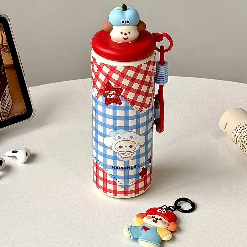 450 مللي سينامورول سانريوس أنيمي ترمس من الفولاذ المقاوم للصدأ كوب Kawaii مستقل مستودع الشاي كوب مفرغ الكرتون كوب بقشة هدية