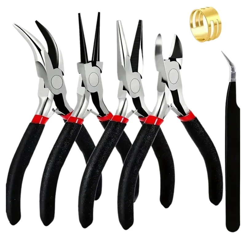 GTBL 5 Pack Jewelry Pliers Set, Jewelry Making Tools With Needle Nose Pliers/Round Nose Pliers/Chain Nose Pliers,Black