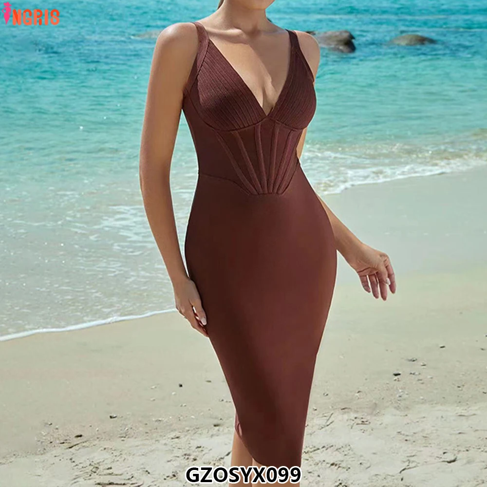 

Factory Wholesale Deep V Sling Club Party Dresses Ball Dresses Women High Slit Sexy Bodycon Bandage Dress-GZOSYX099
