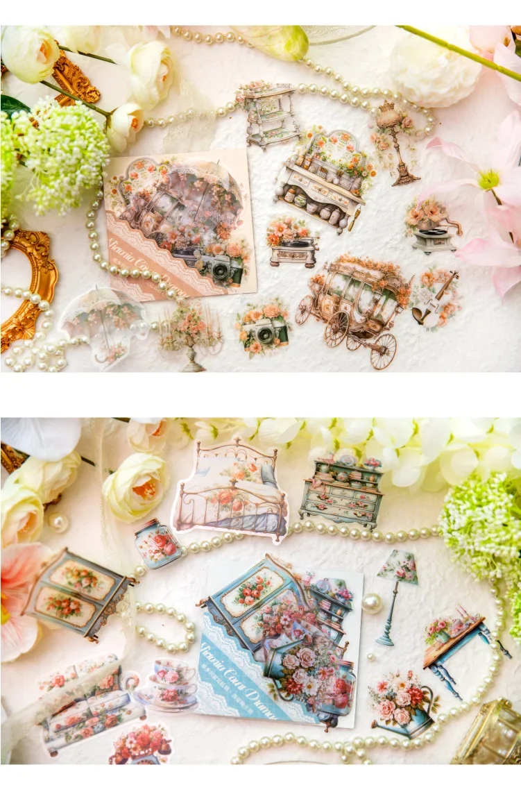 10pcs/bag Victoria\'s Palace Transparent Stickers Bag Romantic Princess Theme Craft DIY Scrapbook Retro Collage