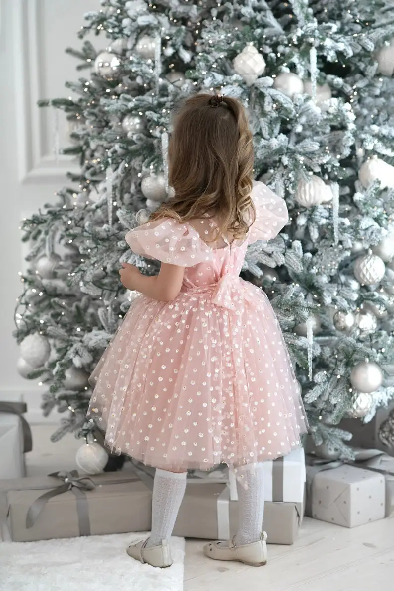 Pink Polka Dot Tulle Mommy and Me Dresses Short Sleeve Birtday Party Dress for Mother and Daughter With Linning Mum and Kids