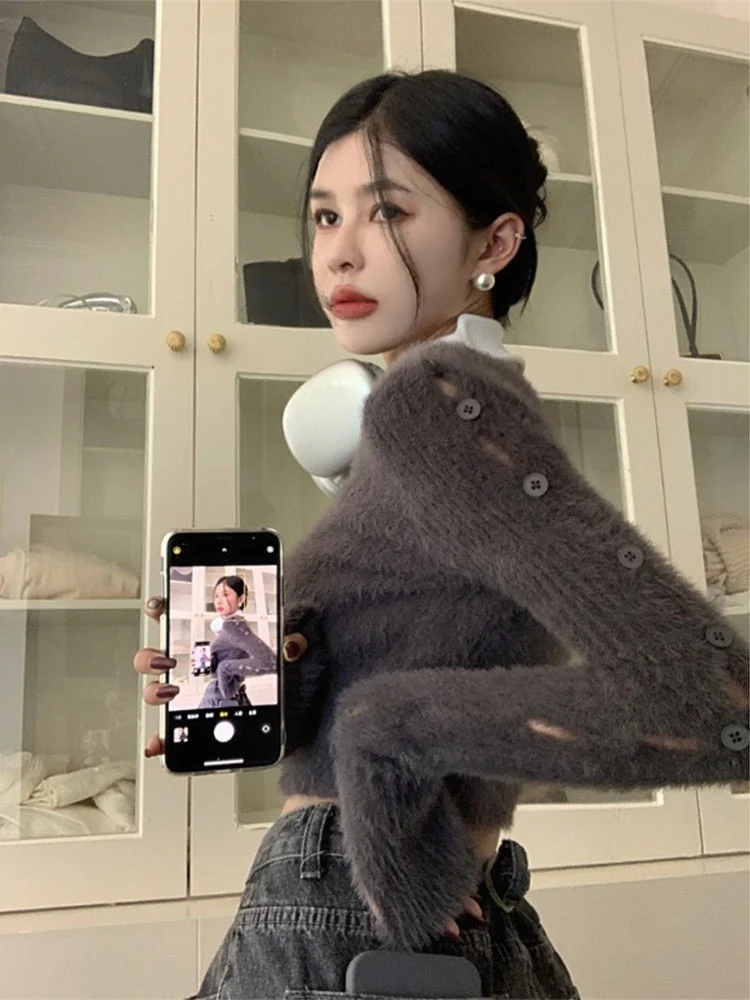 

Корейский дизайнерский хит: ажурный вязаный свитер с коротким рукавом, женский, весна 2023, приталенный пуловер, вязаный топ