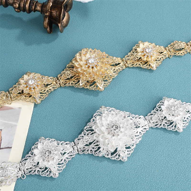 Jewelry Gold Silver Color Flower Buckle Traditional Female Belt SUNSPICE Morocco Caftan Belt Arabic Metal Waist Chain