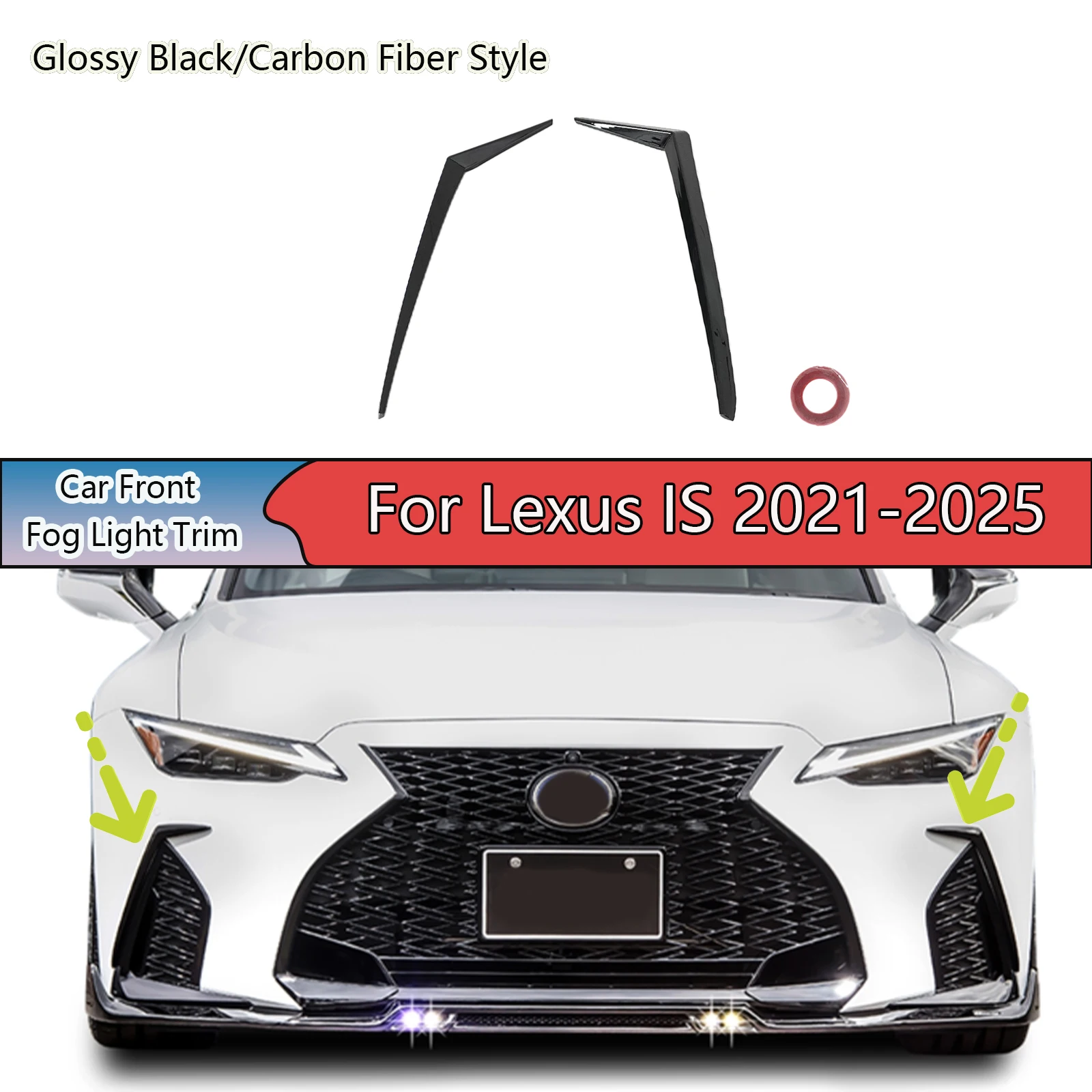 

For Lexus IS 2021-2024 2025 A Pair Front Fog Light Trim Strip Owen Style Glossy Black Carbon Fiber Style ABS Plastic Body Kits