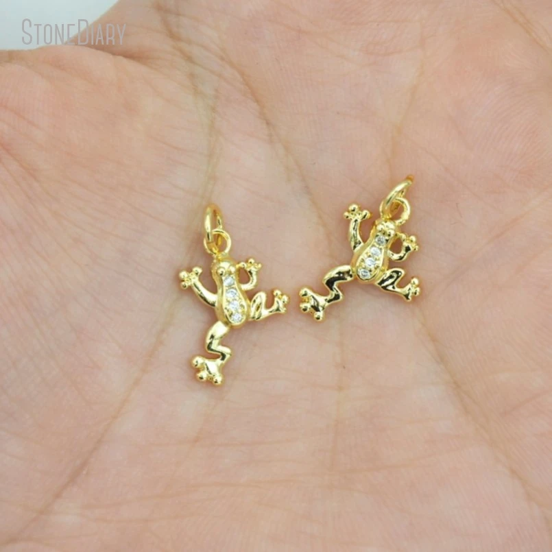 5Pcs Wholesale  Frog Jewelry Gold Color Copper Invisible Setting Cubic Zirconia Pendant PM50362